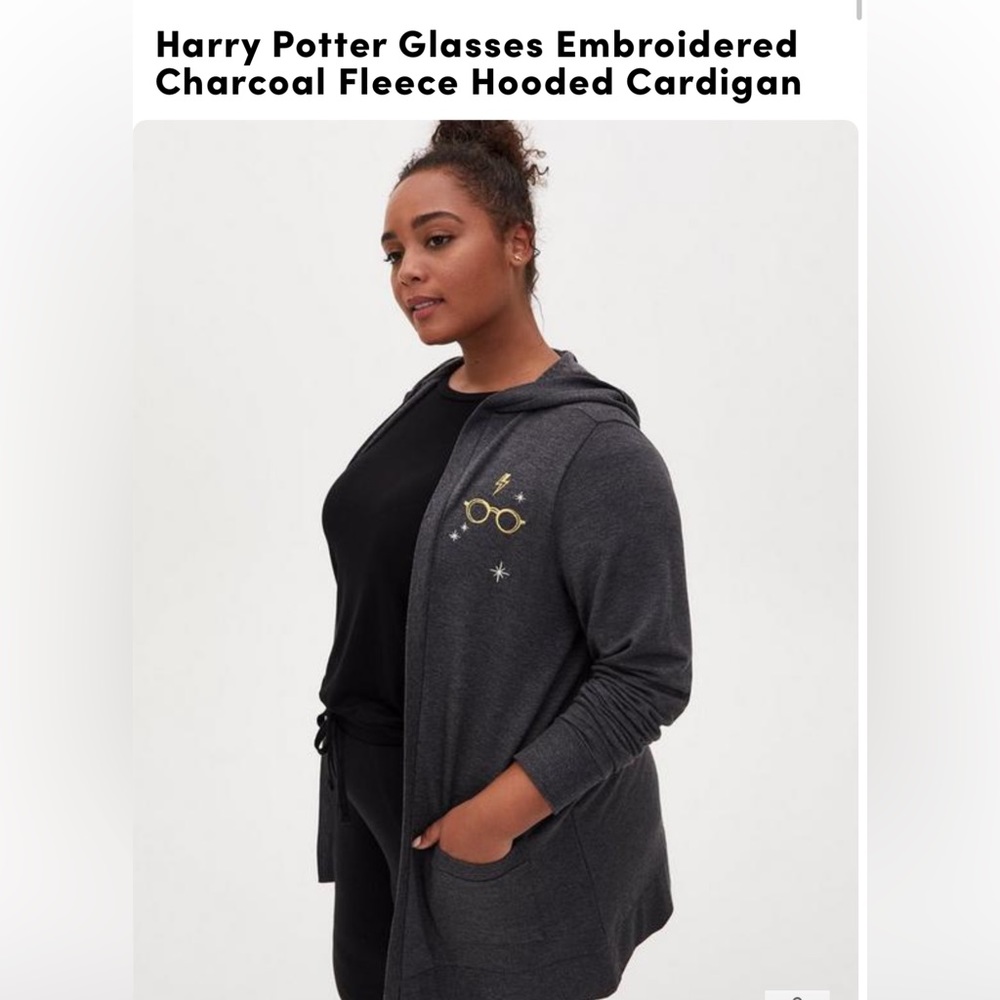 Harry Potter Glasses Charcoal Fleece Hooded Cardigan size 2 18/20 EUC